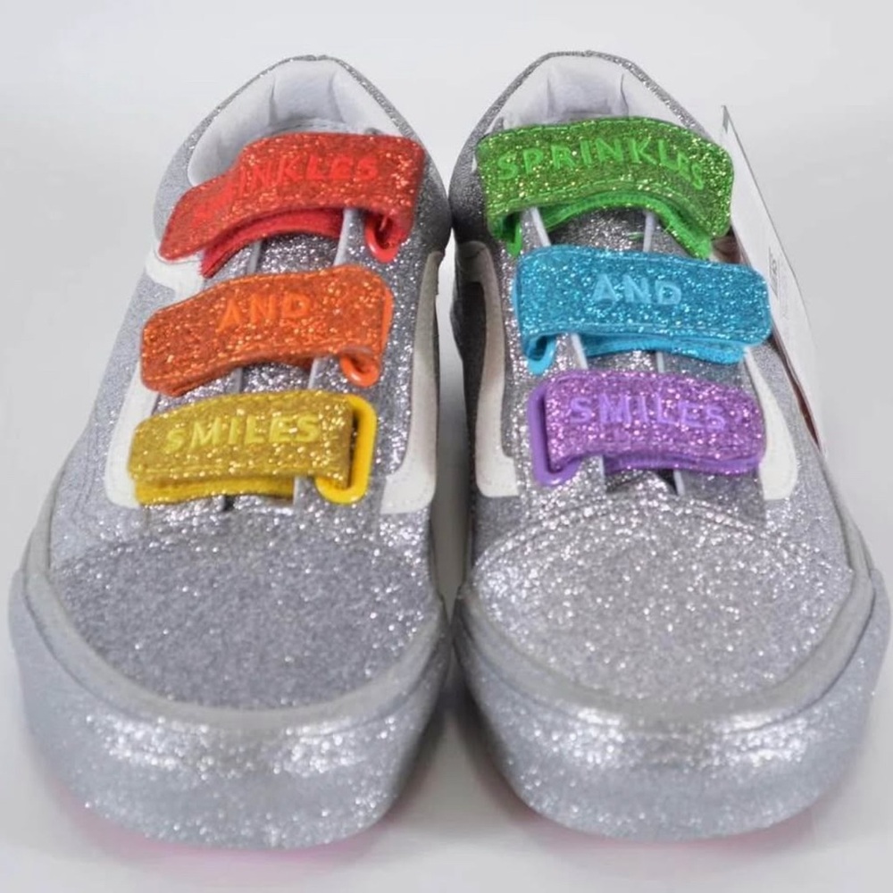 Vans four shop Glitter Sneakers with rainbow Velcro Straps